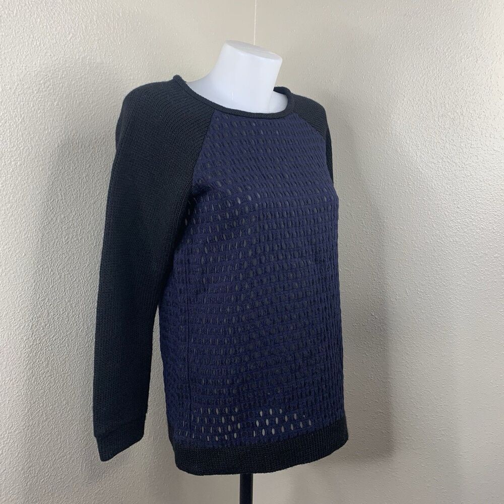 Tibi Wool Blend Long Sleeve Sweater See Through Blue Black Sz S Women’s